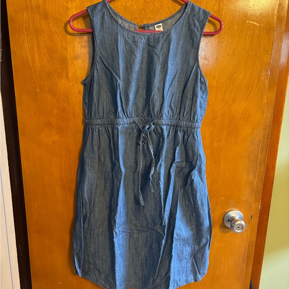Maternity Sleeveless Chambray Drawstring Women’s Dress - Blue